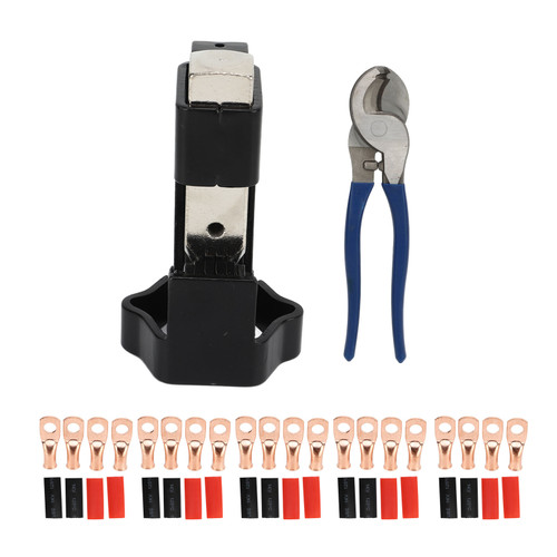 Hammer Lug Crimping Tool with Cable Cutter 20pcs Copper Connectors 20pcs Heat Shrink Tube for AWG 8 to 4/0 Terminals