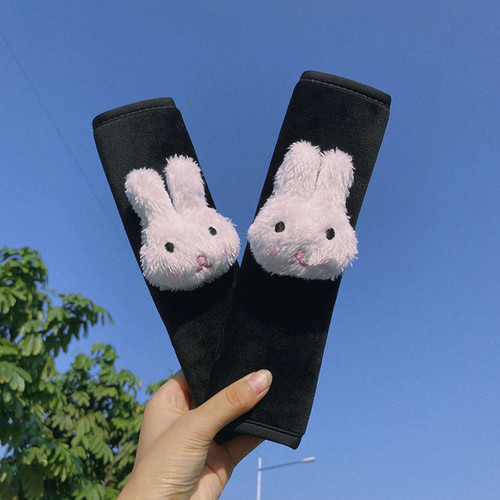 Cute Cartoon Car Seat Belt Shoulder Pad Soft Plush Safety Belt Cushion Cover for Auto Rabbit
