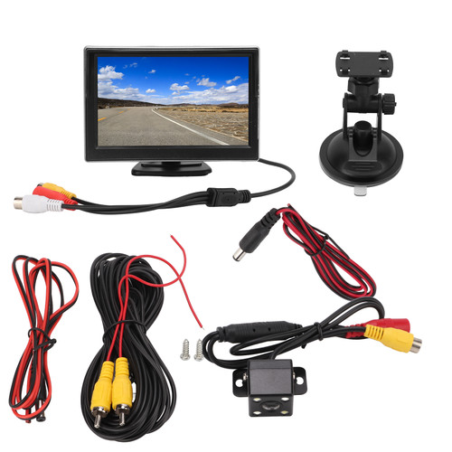 Backup Camera System Kit 5in Rearview Monitor V1 V2 Video Input High Definition 12‑24V for Vehicles 4LED Light Camera