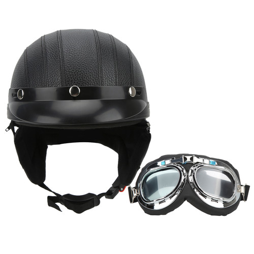 Motorcycle Helmet with UV Antifog Goggles Artificial Leather Universal for Scooter Bike