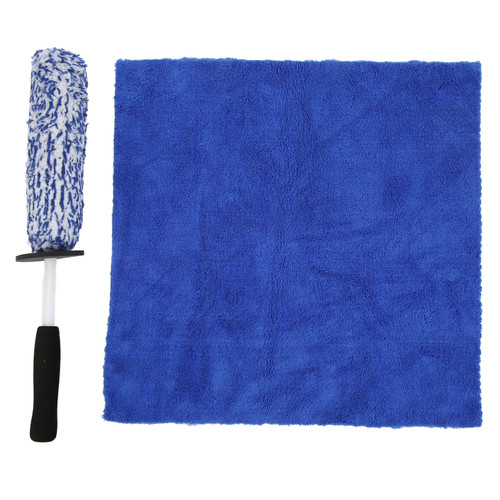 Car Wheel Hub Tire Cleaning Brush Cloth Set Blue for Truck Bicycle Exhaust Bumper Mudguard Seats