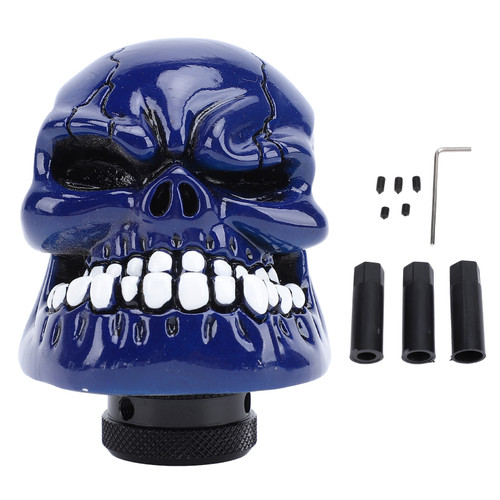 Skull Shift Knobs Resin Comfortable Grip Samurai Skull Shifter Handle Knob with 3 Adapters for Most Manual Transmissions Car Dark Blue