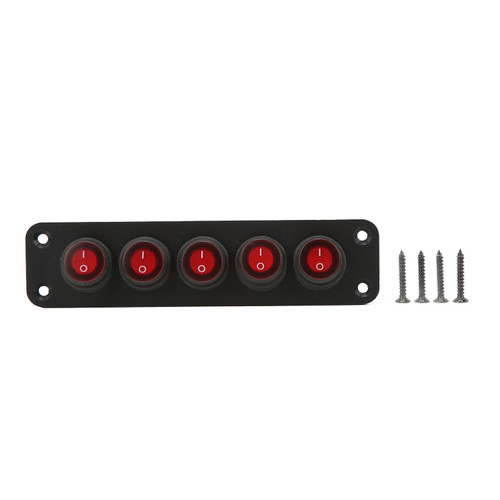 5 Gang Switch Panel Red Color Lighting Waterproof Splashing Proof Switch Panel for Car ATV 12V 24V