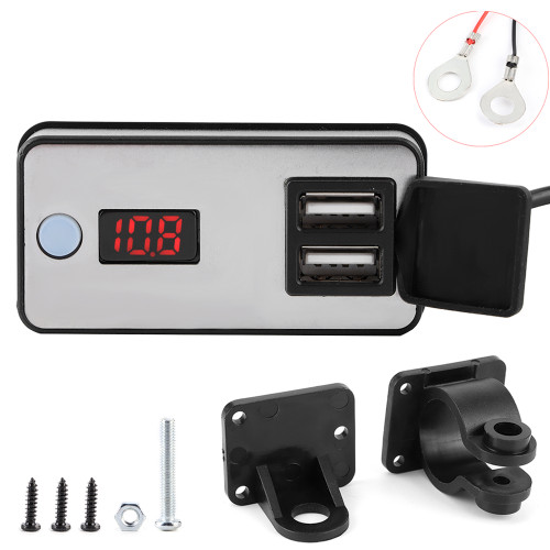 12V Motorcycle Dual USB Charger Digital Display Universal Waterproof Power Supply for Phone Tablets GPS