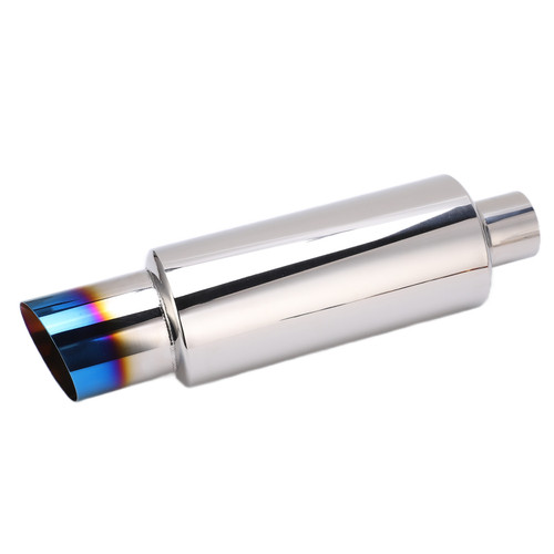 Exhaust Muffler Blue 2inInlet 3inOutlet Stainless Steel Silencer Cotton Universal