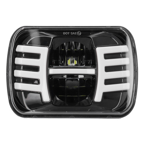 7in Square Headlight Turn Signal Halo DRL with H4 to 3pin Cable Fit for Jeep Wrangler YJ/Cherokee XJ/Comanche MJ