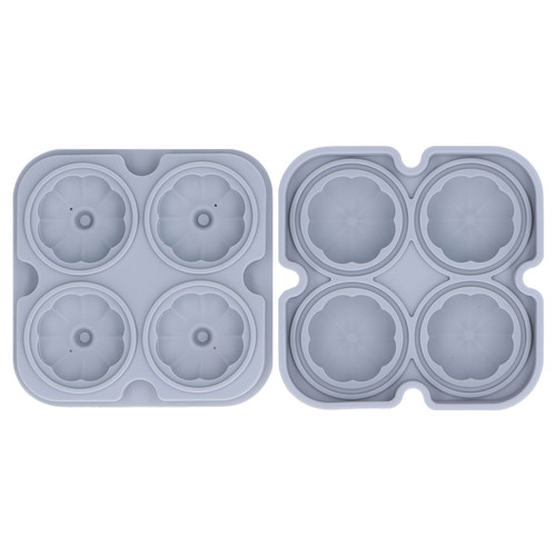 Pumpkin Ice Ball Mold 3D Pumpkin Shape Food Grade Silicone 4 Cells Easy Release Whiskey Ice Mold for Coffee Tea Cocktail Gray