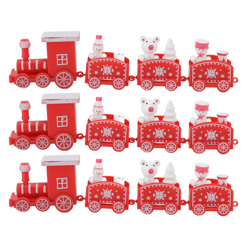 3 Sets Small Train Christmas Decorations Exquisite Mini Train Decor Set Christmas Decoration Props Red