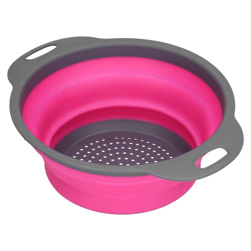 Drain Basket Silicone Round Folding Fruit Drain Vegetable Washing Basket with Handle for Home KitchenRose Red Large