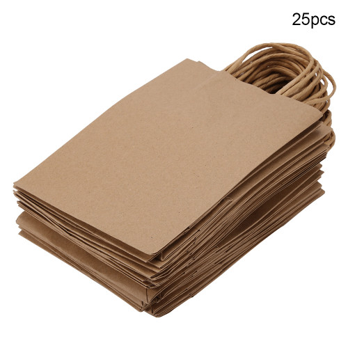 25 PCS Gift Bag Kraft Paper for Wedding Candy Favor Bag With Handle Yellow