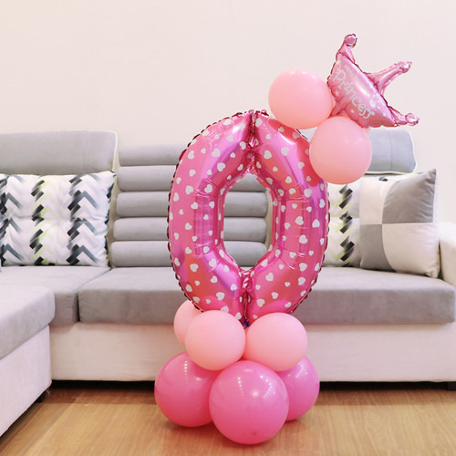 Number Balloon Bright Vibrant Color 32in Number Style Wide Application Party Balloon for Party Birthday Pink Number 0