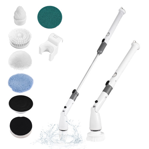 7 IN 1 Electric Spin Scrubber Cordless Handheld Cleaning Brush with Adjustable Extension Handle 6 Brush Heads 1200mAH Battery for Kitchen Bathroom Wall Window Floor