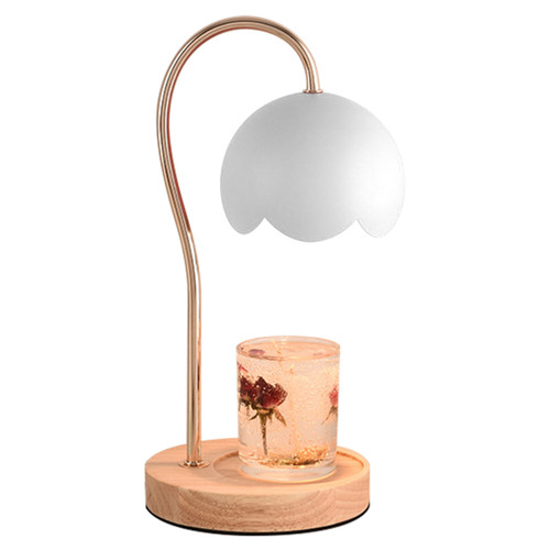 Fragrance Candle Warmer Lamp Scented Wax Melting Dimmable Metal Candle Warmer Lantern with Wood Base for Bedroom
