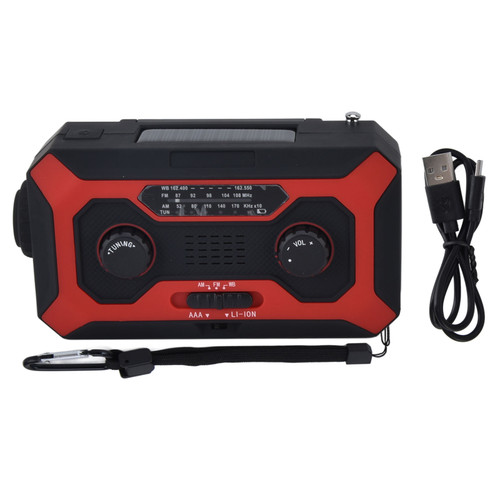 Hand Crank Emergency Weather Radio AM/AM Switching Battery Indicator Flashlight Solar Power Bank for Outdoor CampingRed US Version