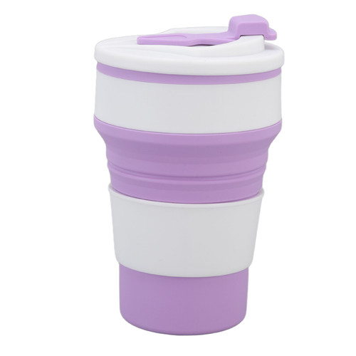 500ml Folding Cup Silicone Portable Heat Resistant Water Drinking Tea Collapsible Cup for Outdoor Business Trip Dark purple 500ml