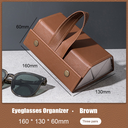 Sunglasses Organizer with 3/5 Slots Foldable Travel PU Leather Eyeglasses Case Portable Glasses Storage Box for Multiple Pairs