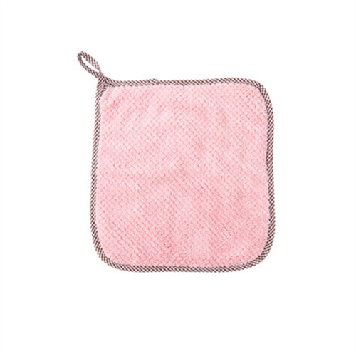 1Pc Kitchen Hanging Hand Towel Super Absorbent Coral fleece Soft Cleaning Dish Wipe(Pink)