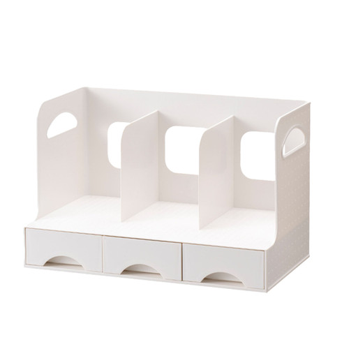Desktop Bookshelf Multifunctional Dust Proof Space Saving Plastic with Drawer Desktop Book Organizer for Office Study Room Without Pen Holder Insert