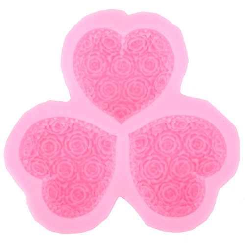 3‑Cavity Heart Shaped Rose Flower Silicone Mold Soap Fondant Cake Chocolate Moulds DIY Baking Tool