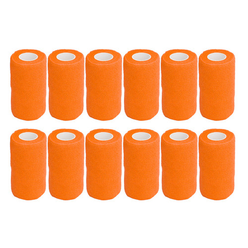 12Pcs Bandage Wrap Natural Latex Elastic Self Adhesive Wrap for Cows Dogs Horses 10cm Orange