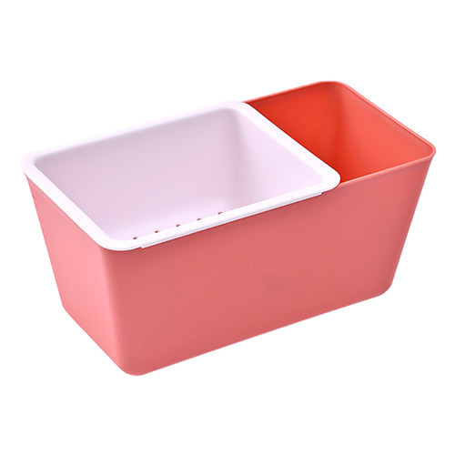 Snack Organizer Plastic Two Layer Multifunctional Food Drain Container for Fruits Nuts Candies Red