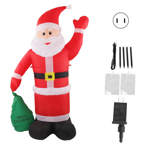 Inflatable Santa Decoration Built in LED Light Waterproof Inflatable Bag Santa for Yard Garden Christmas Parties US Plug 100‑240V