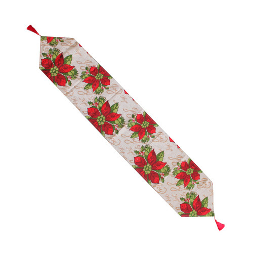 Christmas Table Runner Flag Printing Wear Dirt Resistant Xmas Christmas Table Flag for Christmas Table Cloth Decoration Large Red Flower Model