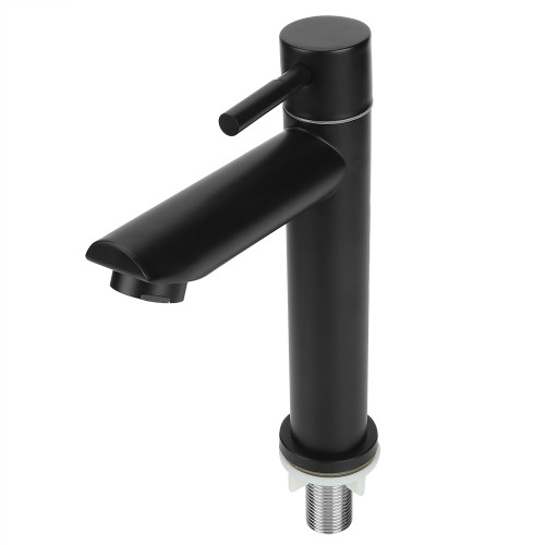G1/2in Stainless Steel Washbasin Single Cold Faucet Water Tap for Bathroom Toilet BlackStraight Type (Without Tube)