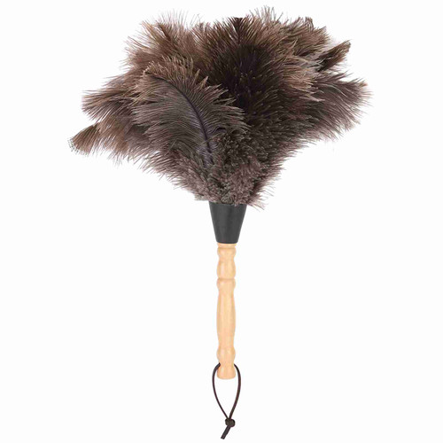 Anti static Reusable Wooden Handle Ostrich Feather Duster Dust Removal Cleaning Tool