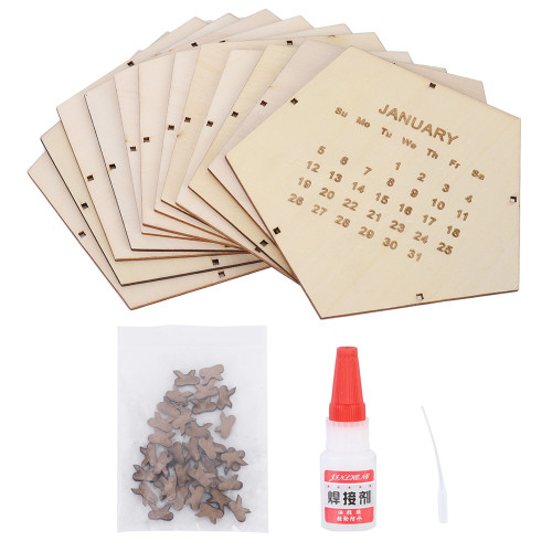 2020 Unique DIY Wood Calendar Geometric Three Dimensional Desk Calendar Home Office Ornament(Khaki )
