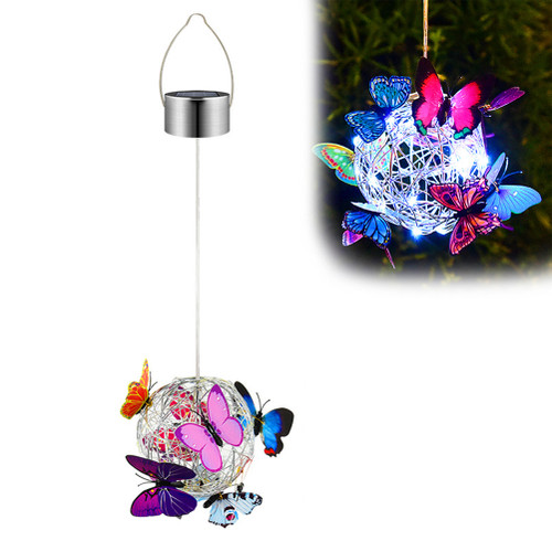 Hanging Solar Light Butterfly Solar Garden Lights with Colourful Butterflies LED Metal Solar Lantern IP65 Waterproof Outdoor Garden Lights