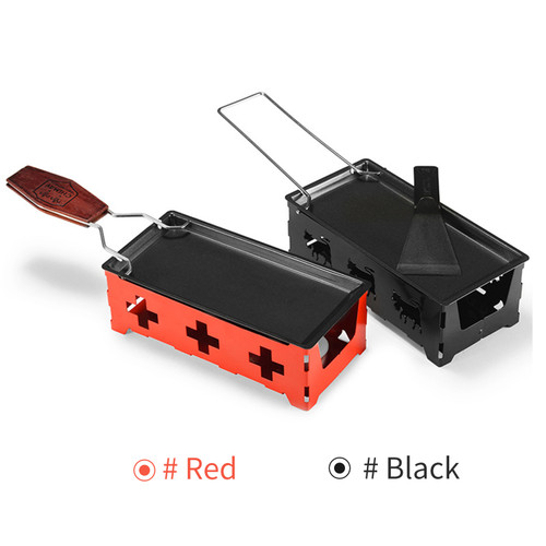Non-Stick Raclette Grill Set Cheese Melter Pan with Spatula Foldable Wooden Handle Melted Cheese Raclette Carbon Steel Kitchen Gadgets