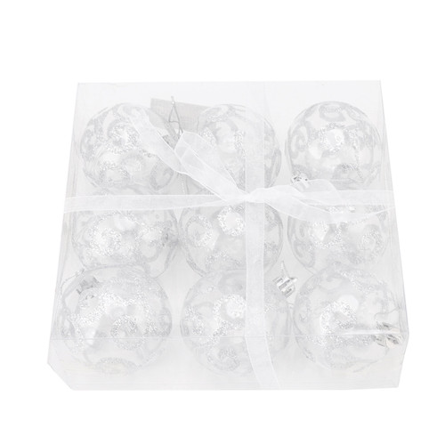 9Pcs Christmas Ball Ornaments Exquisite Plastic Shatterproof Hanging Christmas Tree Ornaments for Home Silver