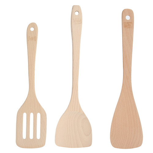 3Pcs Set Unpainted Wood Spatula Kitchen Utensils Cooking Tool for Non-Stick Pan Use