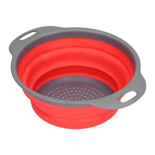 Drain Basket Silicone Round Folding Fruit Drain Vegetable Washing Basket with Handle for Home KitchenRed Large
