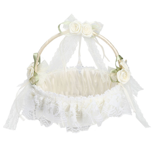 Wedding White Flower Basket Sufficient Capacity Lace Edge Elegant Romantic Flower Basket for Wedding Photography Props