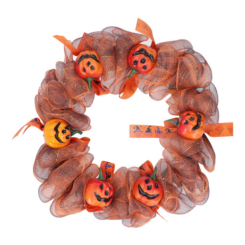 Halloween Door Wreath Decorations Front Door Hanging Pumpkin Mesh Wreath for Walls Windows Tables