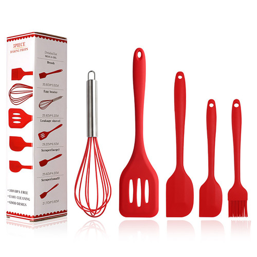 Kitchen Utensils Stick Proof Silicone Whisk Oil Brush Spatula Set for Cooking Baking Cake Making 5pcs