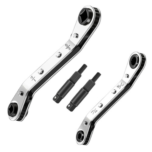 1/4-3/16-5/16-3/8 Air Conditioner Valve Ratchet Wrench with 2 Hexagon Bit Adapter Kit for Air Refrigeration Tools Equipment Repair Tools Clearance