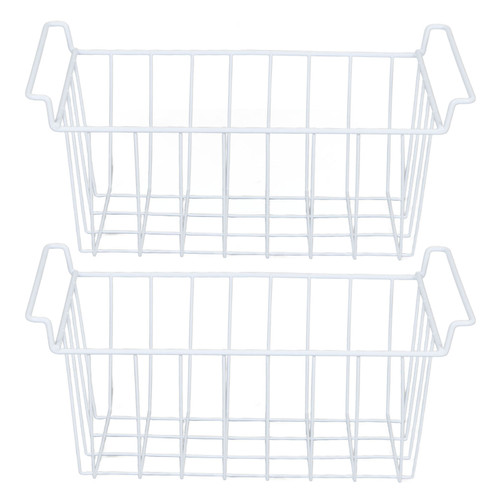 2Pcs Freezer Wire Storage Basket Organizer Bin Hanging Metal Rack with PE Coating L 44.5cm X W 24.5cm X H 20cm
