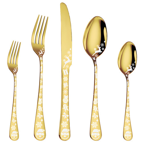 20-Piece Gold Silverware Set Service for 5 Stainless Steel Flatware Cutlery Set with Round Edge Kitchen Utensil Set for Home and Restaurant Include Knife Fork Spoon Set Dishwasher Safe