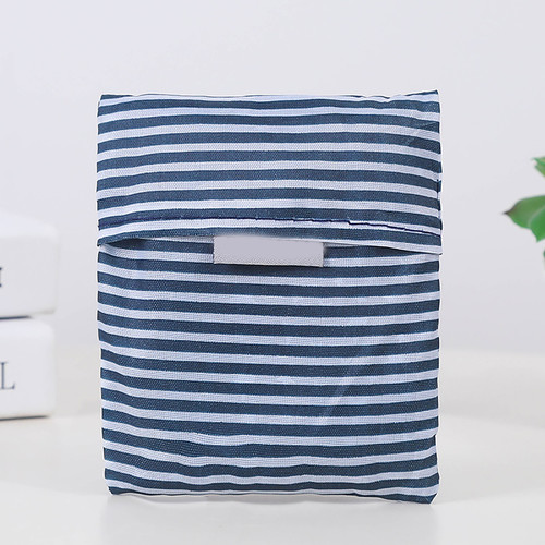 Shopping Grocery Bags Large Capacity Waterproof Washable Foldable Polyester Material Shopping Tote BagBlue Thin Strip