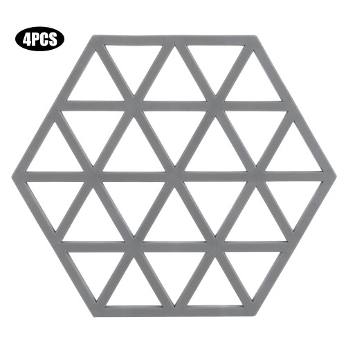 4Pcs Household Dining Table Thicken TPR Coaster Hollow Heat Insulated Cup Pad MatsHexagonal Grid Type Gray