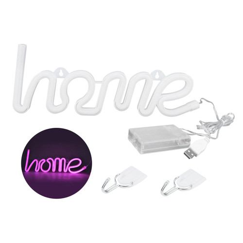 HOME Neon Sign Light USB/Battery Powered Wall Hanging Lamp for Festive Decoration Pink
