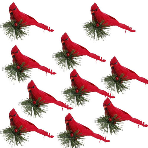 10 Pcs Artificial  Bird Simulation Foam Bird with Pine Picks Red Artificial Birds Decor with Clip Christmas Wedding Party Decor
