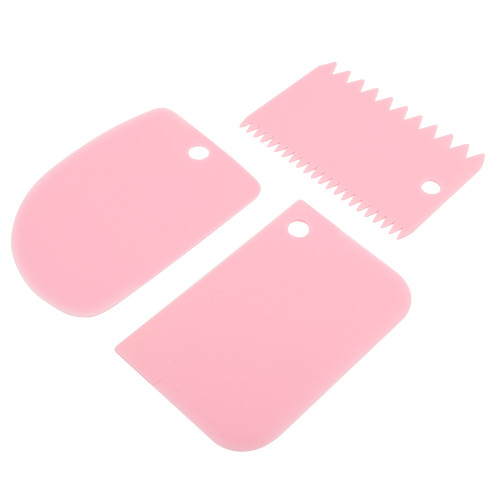 3Pcs Baking Scrapers Cream Spatulas Pastry Tools Soft Pastry Scraper Kitchen (Pink)
