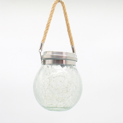 Cracked Glass Solar Lantern 30 LEDs Waterproof Outdoor Solar Hanging Jar Light for Patio Courtyard Festival 4 Colors