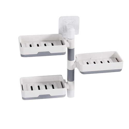 Rotatable Wall Mounted Soap Box 3 Layers HIPS Punch Free Rotatable Soap Container Dish for Household White