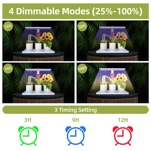 Desk Grow Lights for Indoor Plants Full Spectrum Desk LED Plant Light with 3/9/12H Auto Timer Height Adjustable 4 Dimmable Brightness Table Top Grow Light for Seedlings Flower Fruit