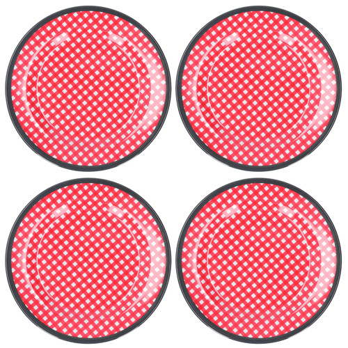 4Pcs 9in Salad Dish Red Grids Fruit Plate Dinnerware Tableware for Restaurant Hotel